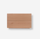 mesita de noche de madera clara con dos gabetas