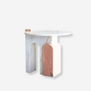 mesa auxiliar de marmol de estramoz hecha a mano rosa y blanco
