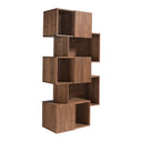 estantería de diseño modular en forma de cubos apilados de manera alternada en madera oscura