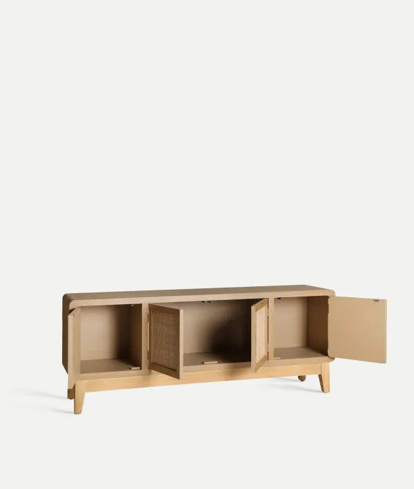 Mueble de tv DOAZIT marrón claro madera de abeto, alargado con puertas con detalles de rejilla