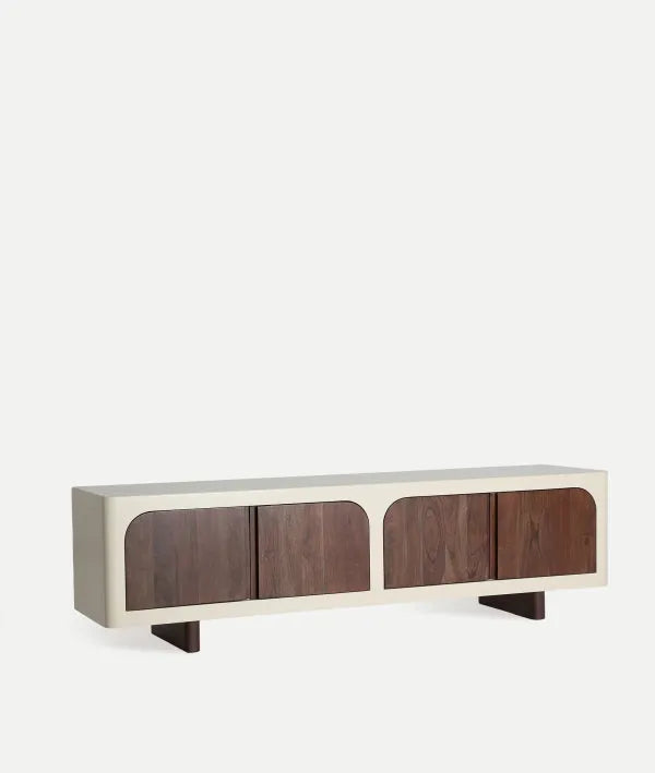 Glaris TV Stand in White and Brown Acacia Wood