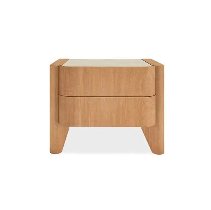 mesita de noche curva de madera de roble claro