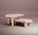 juego de mesa de centro para living de marmol y hierro