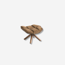 ttoman tapizado en terciopelo marrón con base de madera cruzada, estilo moderno y elegante