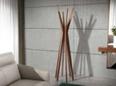 perchero vertical de madera estilo minimalista en acabado nogal natural

