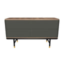 Cómoda madera gris oscuro, acero negro y tapa de nogal