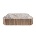Square coffee table in porcelain marble and walnut