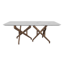 Mesa comedor rectangular mármol porcelánico y nogal oscuro