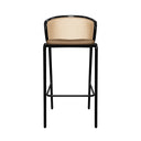 Rattan and brown velvet stool