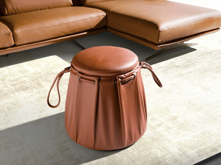 Orange boiler leather puff