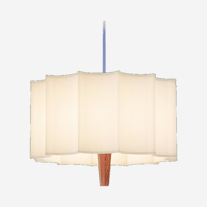 Rain Pendant Lamp - Chestnut wood frame, white shade and blue textile cable