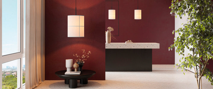 Rania Pendant Lamp 18 - Matte black frame and white cream shade