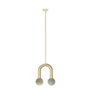 Lámpara Rigoberta Colgante Super Curvo - Dorado, cable dorado textil y bola alabastro