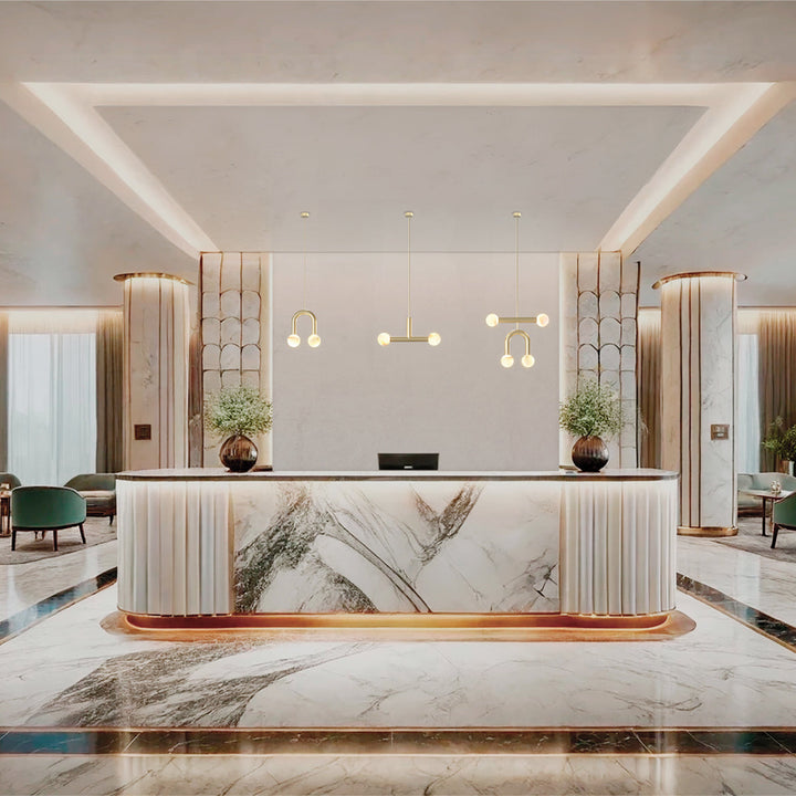 Rigoberta Super Curved Pendant Lamp - Gold, gold textile cable and alabaster ball