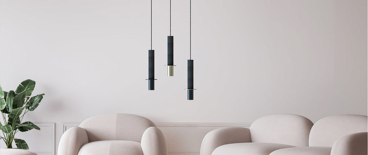 Rita Pendant Lamp - Matte polished brass structure and matte black disc