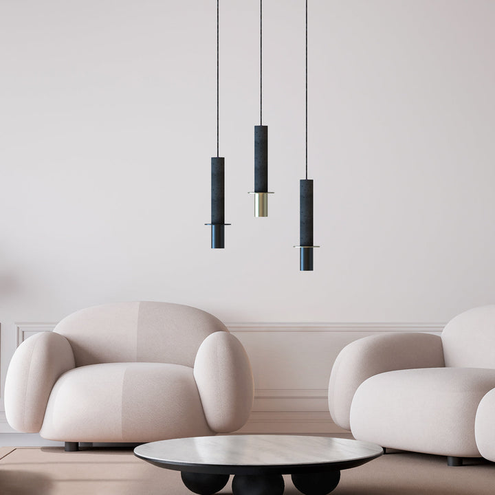Rita Pendant Lamp - Matte polished brass structure and matte black disc