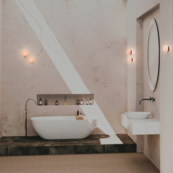 Rock Wall Lamp 14 IP44 - Black base and alabaster shade