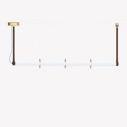 Lámpara Roseline Colgante - Base dorada, correa marrón, pantalla de vidrio transparente y cable textil