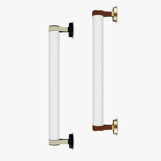 Roseline Wall Lamp 36 - Black base, beige strap and transparent glass shade.