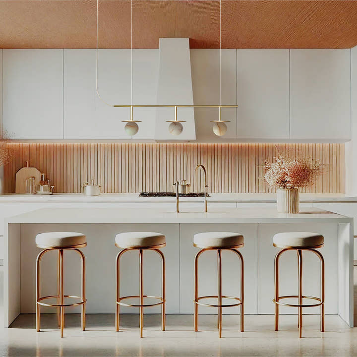 Royal Pendant Chandelier Linear 3 Lamp - Gold structure, matte polished brass disc, alabaster ball and gold textile cable