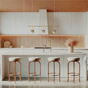 Royal Pendant Chandelier Linear 3 Lamp - Gold structure, matte polished brass disc, alabaster ball and gold textile cable