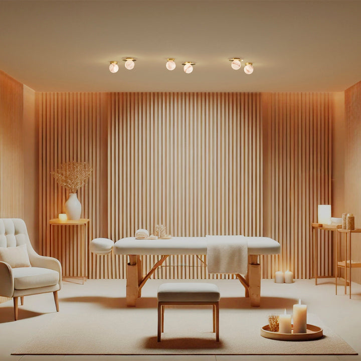 Royal Disc Ceiling Lamp - Base and disc in matte polished brass and alabaster ball