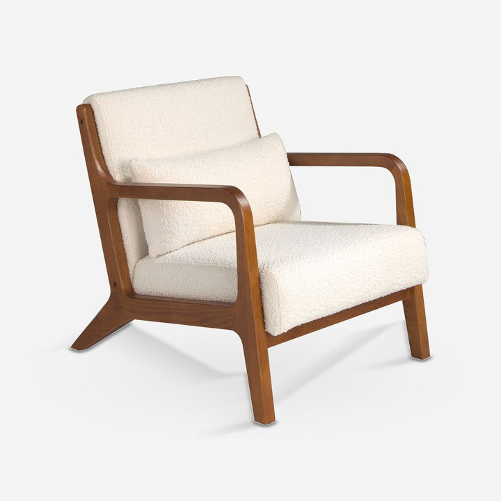 Sillón tela blanco sobre fondo gris de estudio
