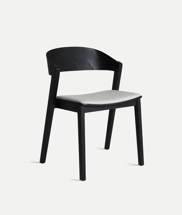 BORKEN CHAIR IN BLACK WOOD AND GREY UPHOLSTERY