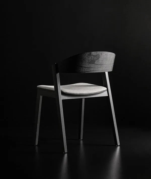 BORKEN CHAIR IN BLACK WOOD AND GREY UPHOLSTERY