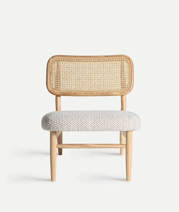 Silla GLASSUE de madera y rátan con asiento tapizado en poliéster blanco - Sillones - El Workshop - ratán