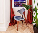 silla tapizada pana y estructura de madera mid century modern para comedor