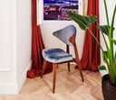 silla tapizada pana y estructura de madera mid century modern para comedor