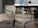 sillón ejecutivo compacto en piel gris oscuro con diseño envolvente y base giratoria de cuatro patas

