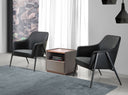 sillón elegante de color negro con asiento gris y patas anguladas, diseño contemporáneo minimalista