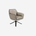 sillón giratorio moderno en piel gris oscuro con respaldo bajo y base metálica negra en cruz

