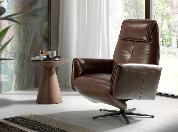 Chocolate brown leather swivel relax armchair