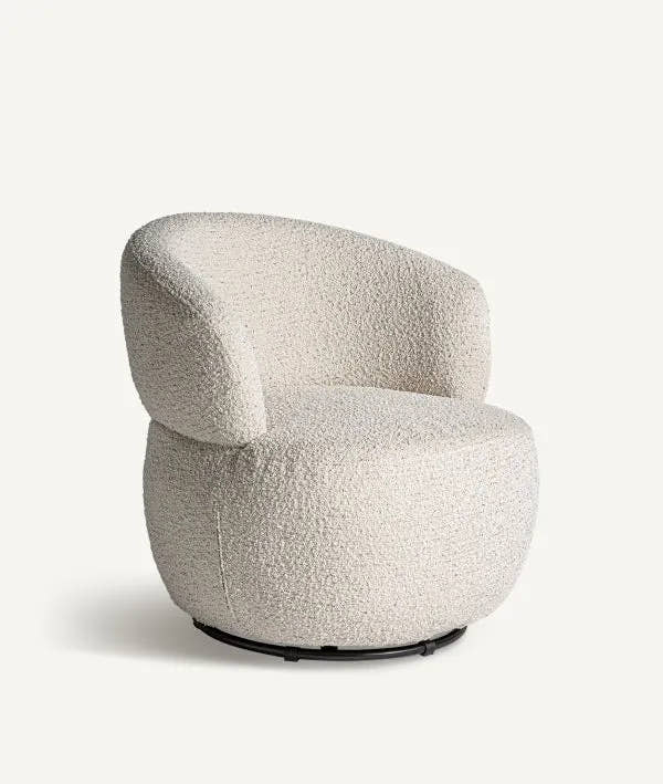 Sillón giratorio VAYRES tapizado en bouclé blanco, estilo minimalista - Sillones - El Workshop - algodón bouclé