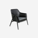 sillón moderno con estructura negra, respaldo en piel y asiento en tela gris texturizada