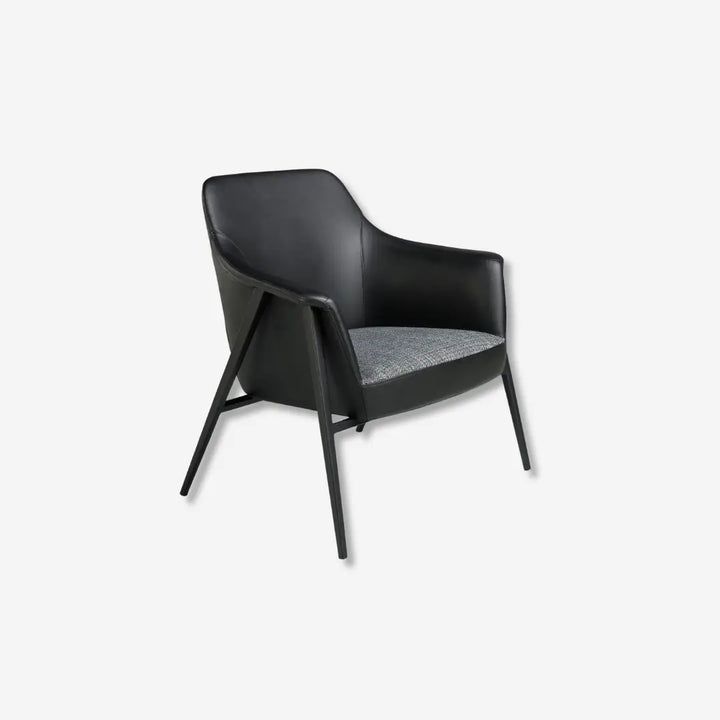Grey fabric and black leatherette armchair