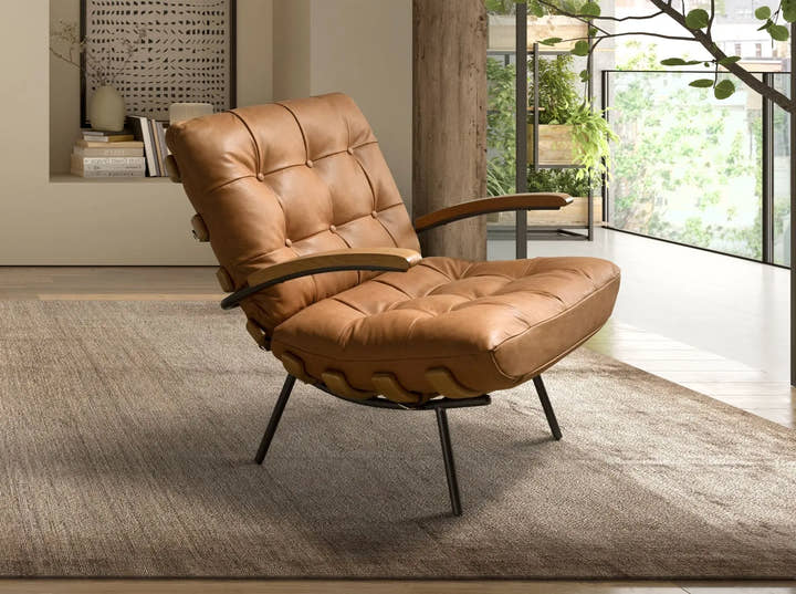 Sillón piel marrón y fresno - Sillón - El Workshop - 70x91x80cm