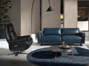 sillón reclinable moderno de piel negra con diseño envolvente y base giratoria