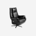 sillón relax giratorio tapizado en piel negra, respaldo alto, brazos ergonómicos y base metálica en cruz
