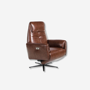 sillón de lujo giratorio en cuero marrón chocolate, diseño ergonómico con base metálica en cruz