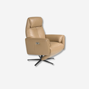 sillón relax giratorio tapizado en piel vacuno color arena beige con respaldo alto y base metálica en cruz