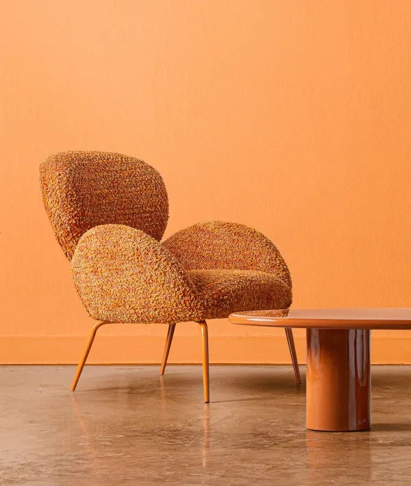 SILLÓN RONDA oranje in polyester warmte en retro-moderne stijl