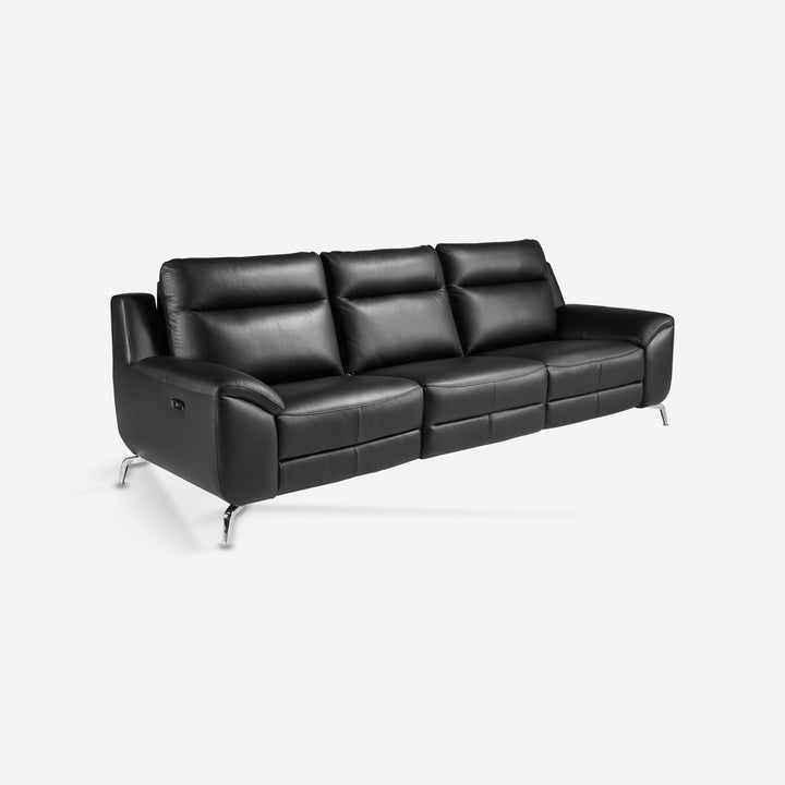 Sofá relax 3 plazas piel negro sobre fondo gris de estudio