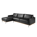 sofá contemporáneo esquinero color negro con diseño minimalista y patas metálicas negras