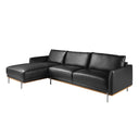 sofá contemporáneo esquinero color negro con diseño minimalista y patas metálicas negras