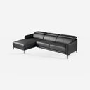 Sofá chaise longue izquierda piel negro sobre fondo gris de estudio
