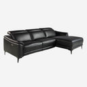 Sofá chaise longue relax derecha piel negro, foto de producto sobre fondo gris de estudio